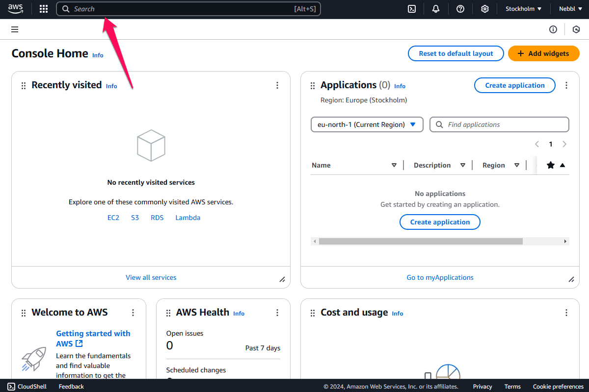 AWS account Overview page