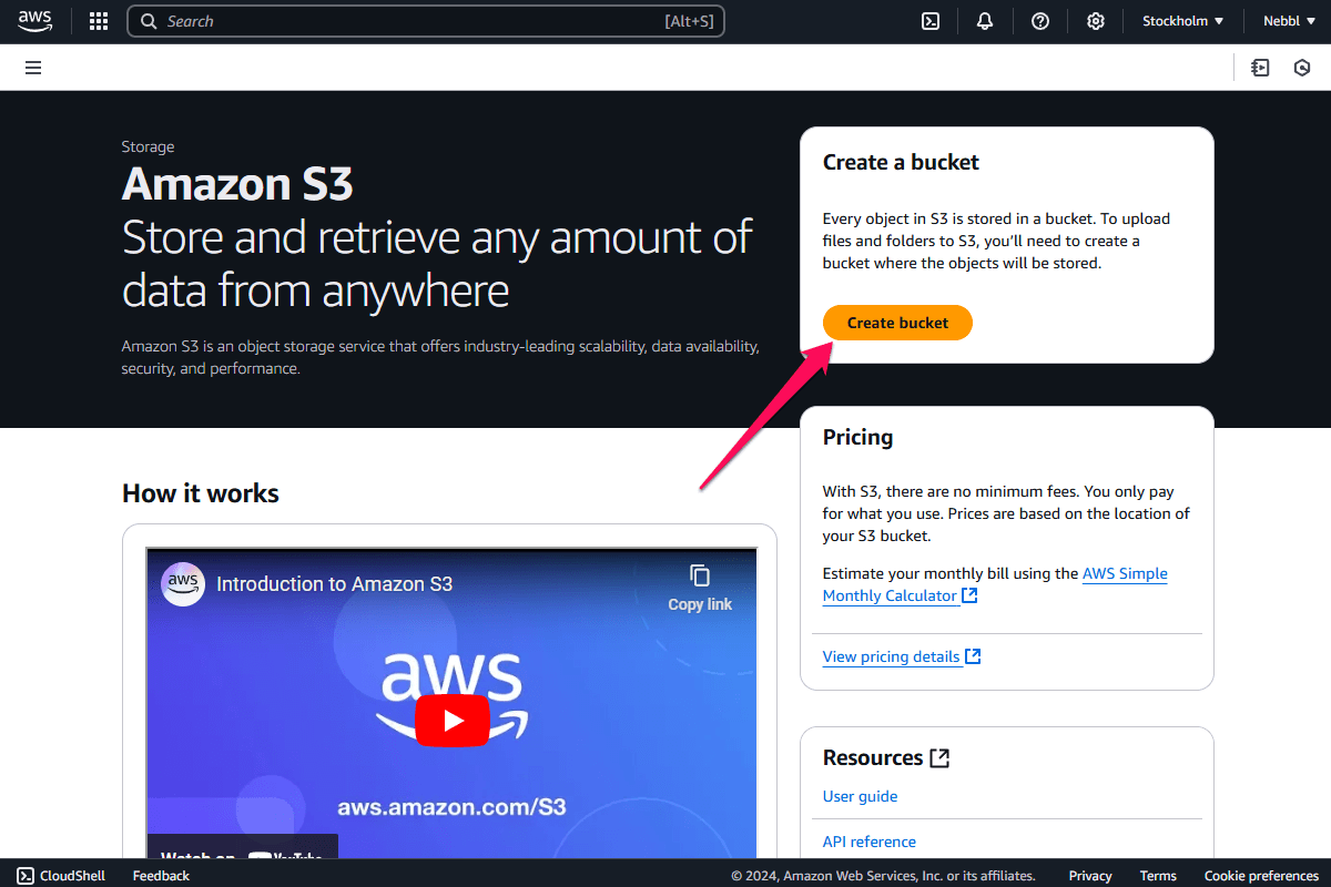 AWS S3 Overview page