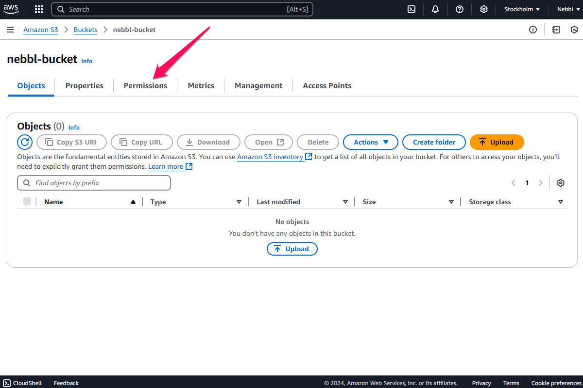 AWS S3 Bucket page