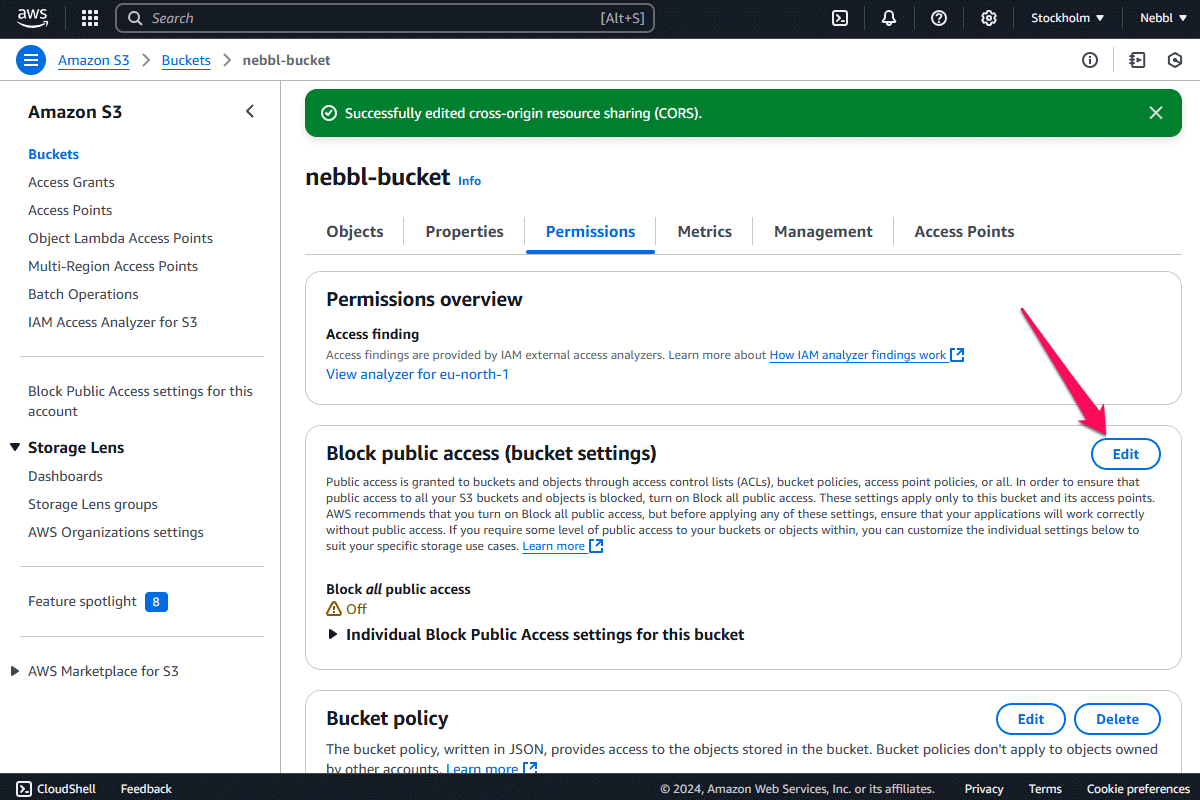 AWS S3 Bucket page