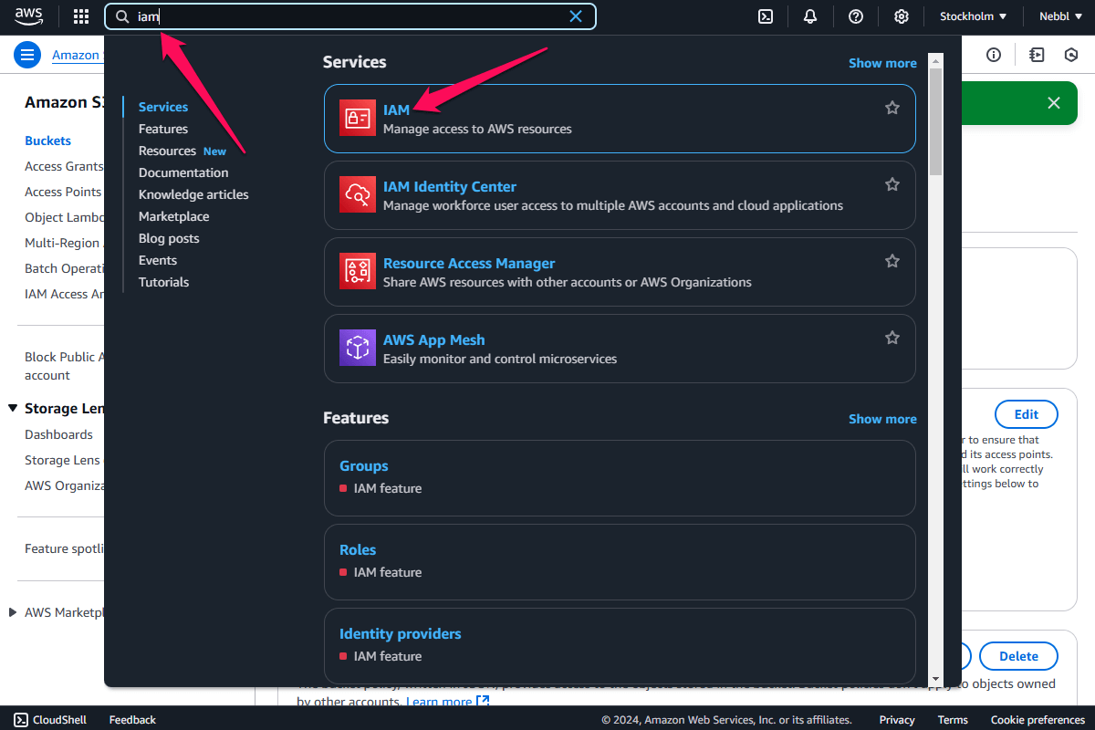 AWS S3 IAM page