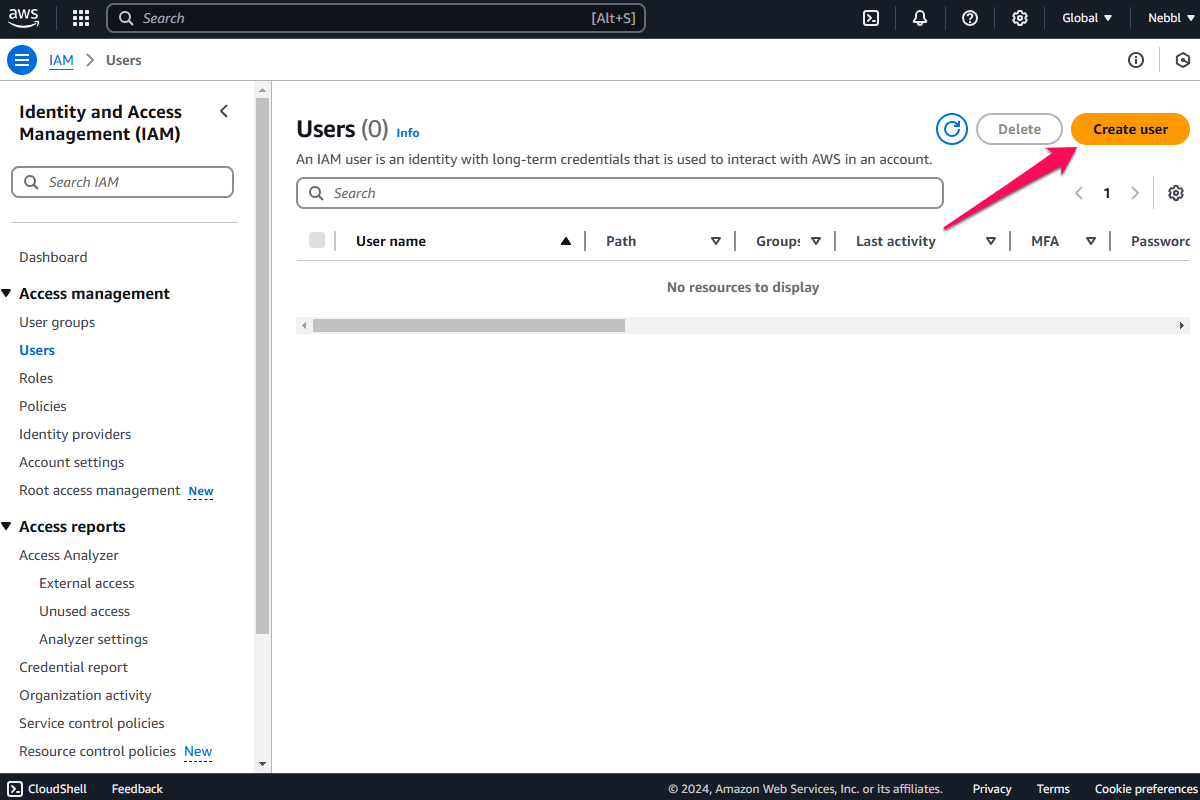 AWS S3 IAM page