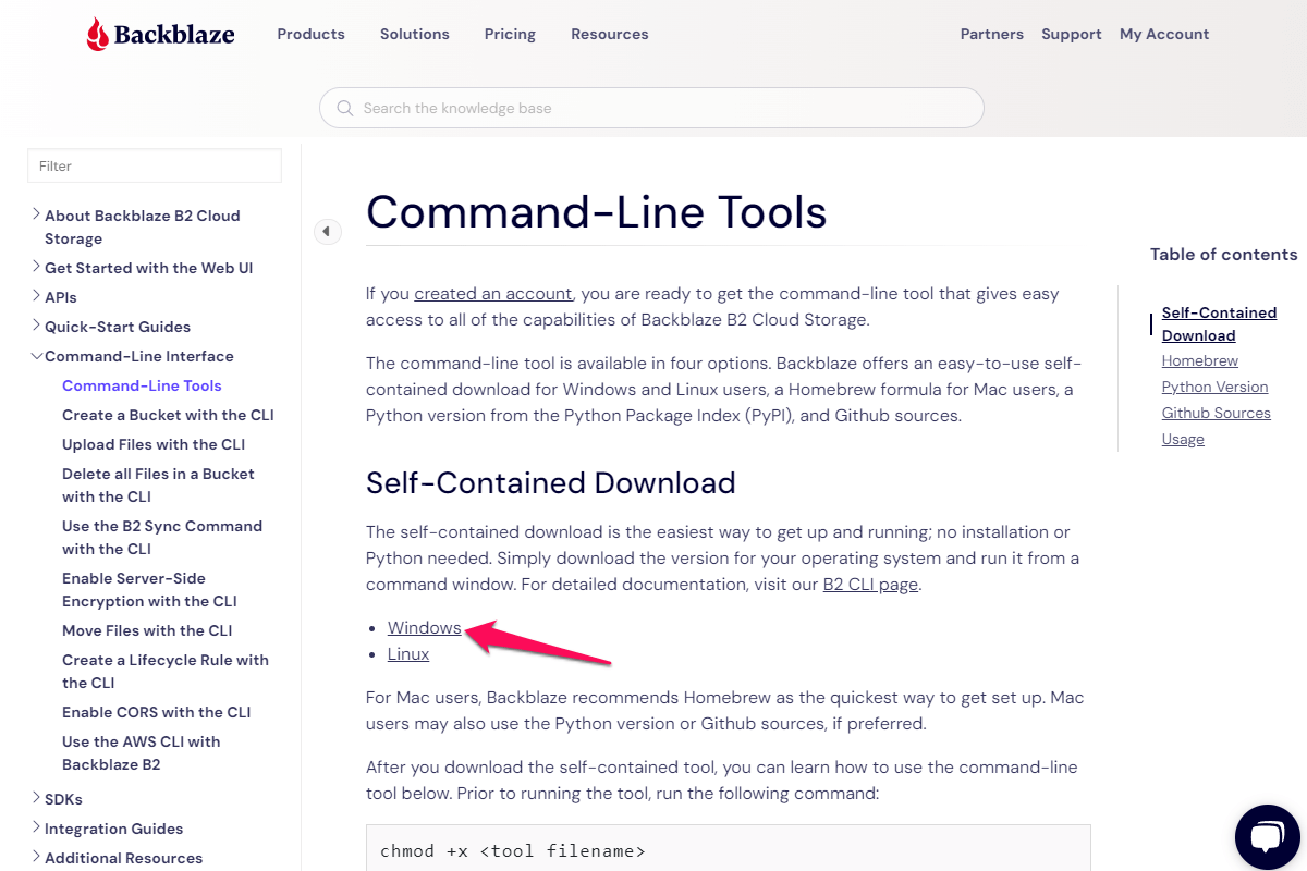 Backblaze B2 Command-Line Tools page