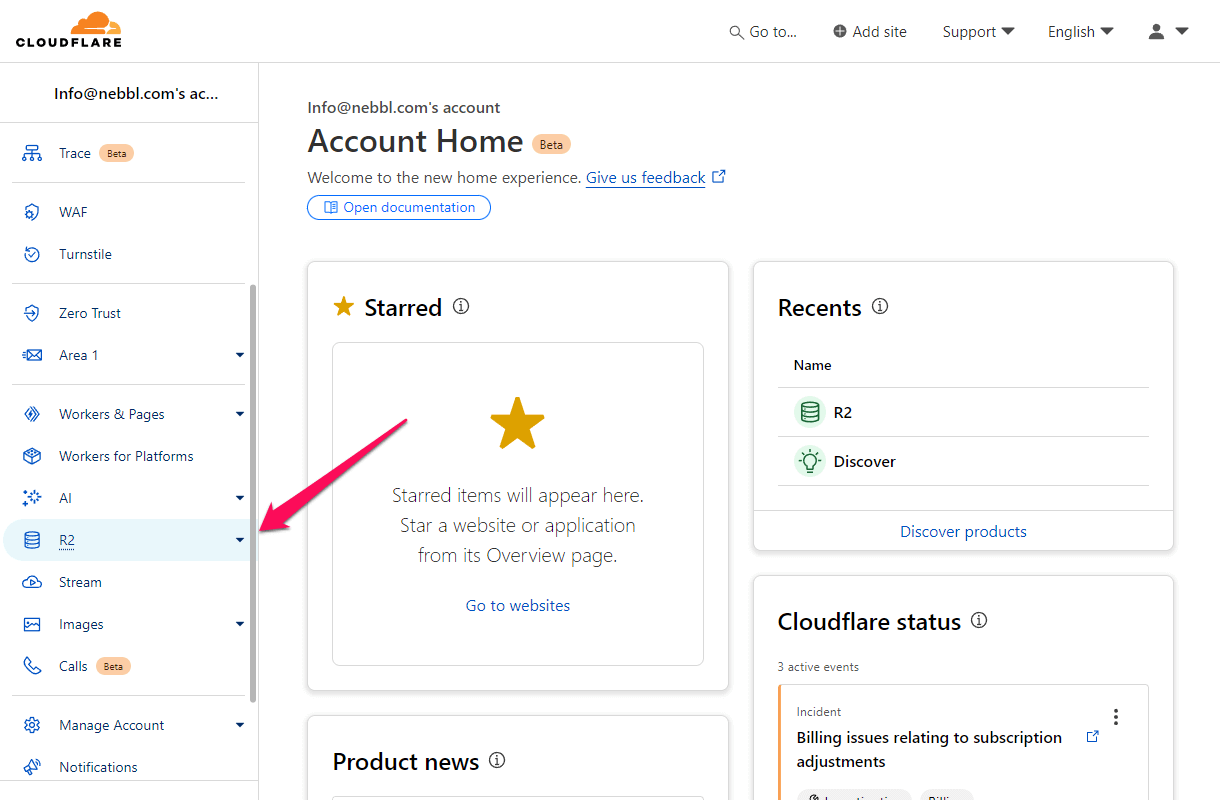 Cloudflare account Overview page