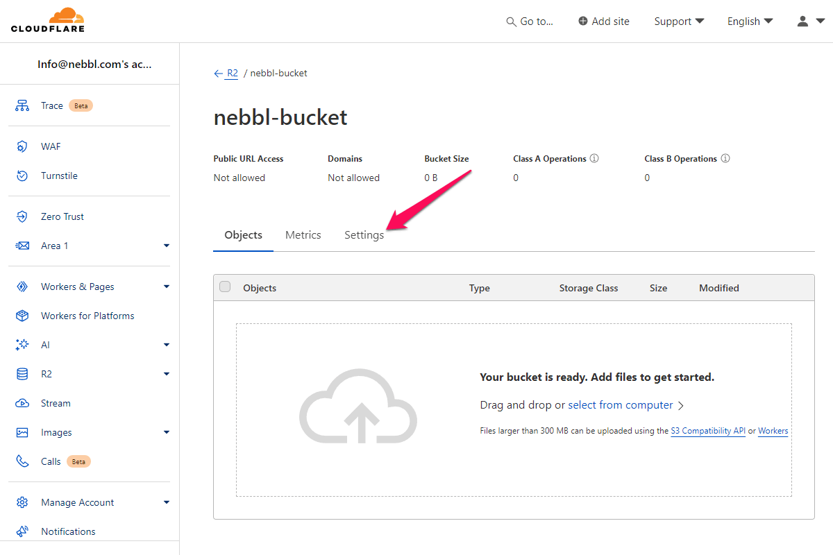 Cloudflare R2 bucket Objects page